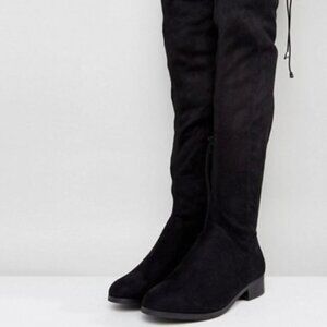 ASOS KEEP UP Flat Over the Knee Boots Black UK 4 US 6